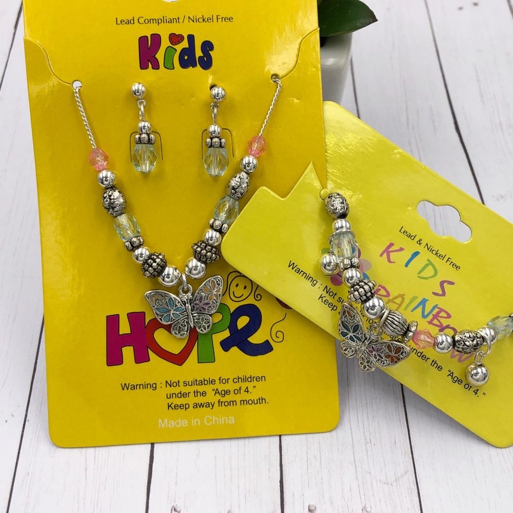 🌼 Girls Butterfly Necklace Bracelet Set